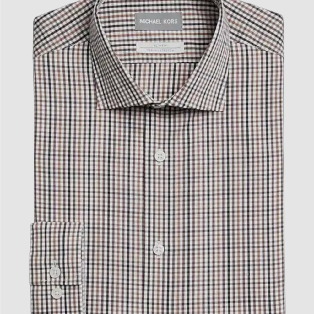 Michael Kors brown and White Dress Shirt Classic Check